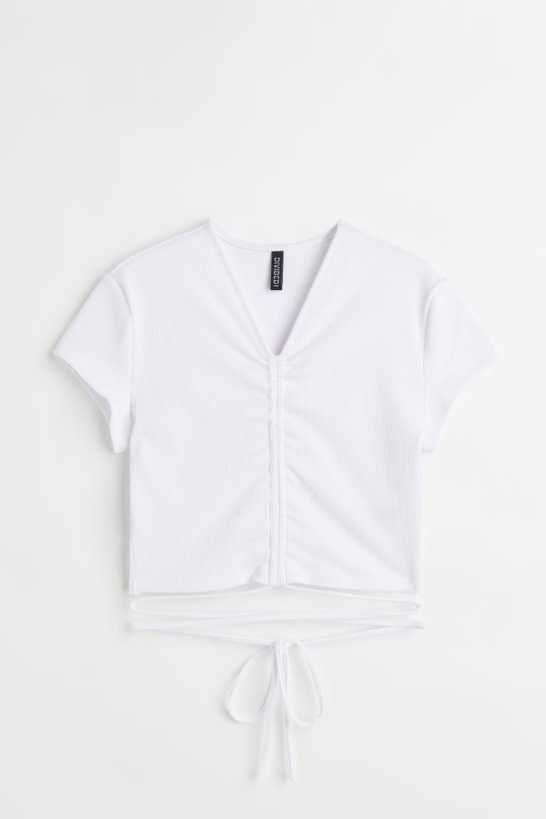 Kurzes Shirt mit Bindedetail - Weiß - Damen