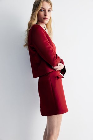 Satinblazer mit Schleife - Rot - Damen