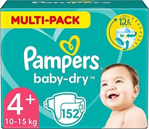 Pampers Windeln Größe 4+ (10-15kg) Baby Dry, 152 Stück, MONATSBOX
