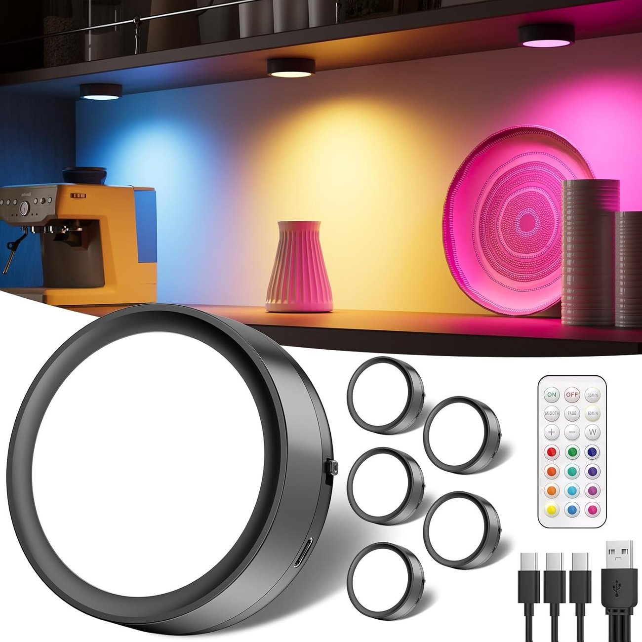 5er-Pack LED-Spots mit Fernbedienung