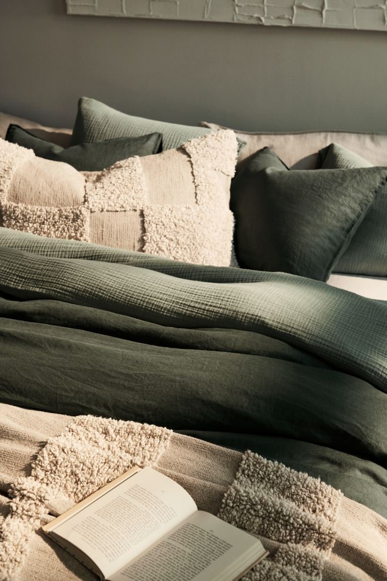 Musselin-Bettwäsche für Doppelbett - Grün - Zuhause