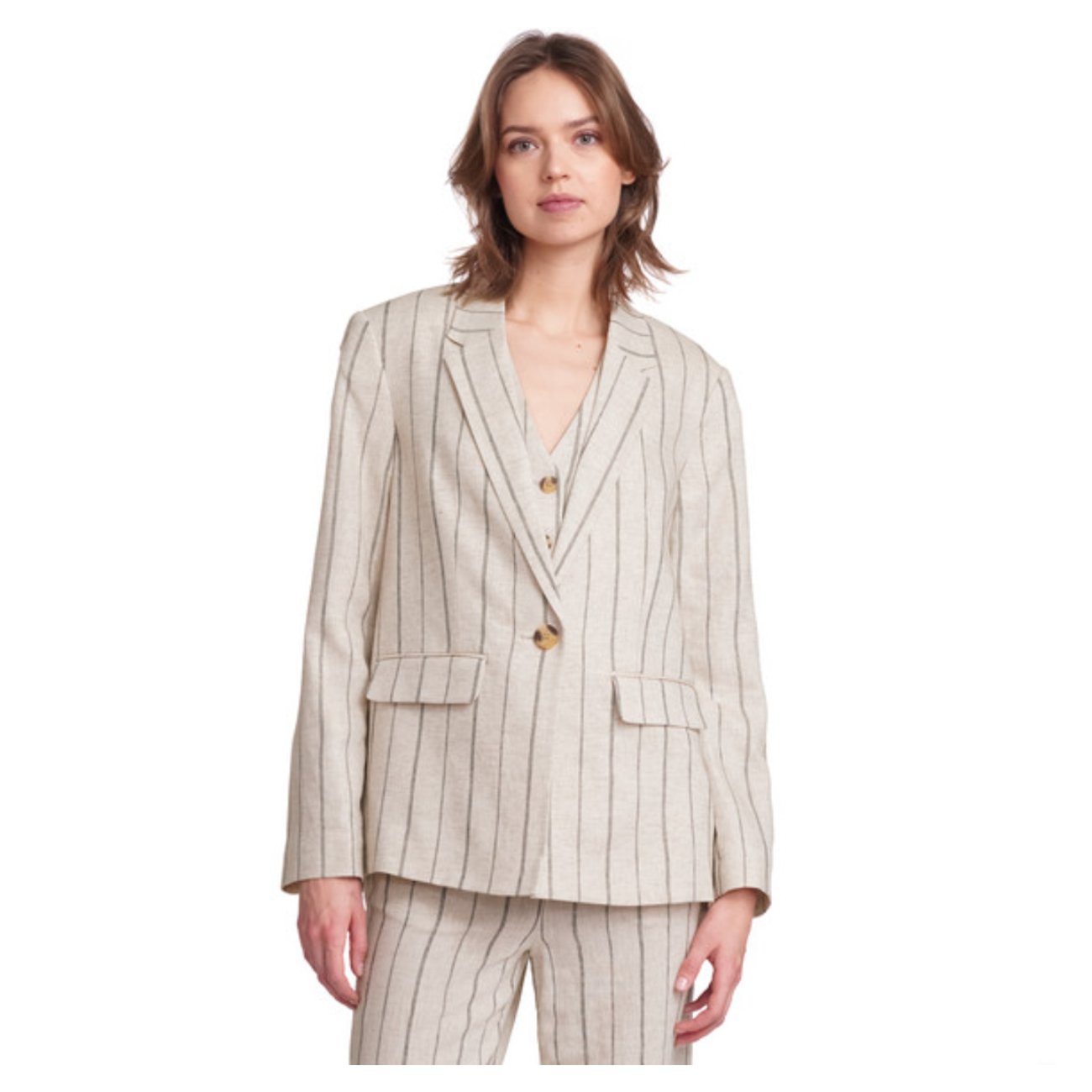 Damen Leinen-Blazer mit Streifenmuster