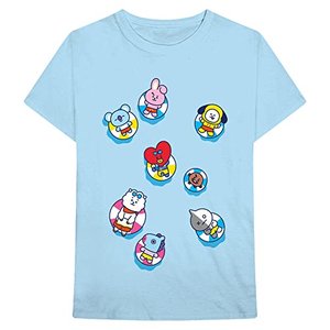 BT21 BTS Kpop Unisex Baumwolle Rundhals Kurzarm Tee Shirt, Bon Voyage Hellblau, M