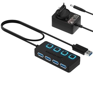 Sabrent USB Hub mit Netzteil, USB Hub 3.0 Aktiv 4-Port USB 3.0 Verteiler Adapter mit einzelnen LED-b