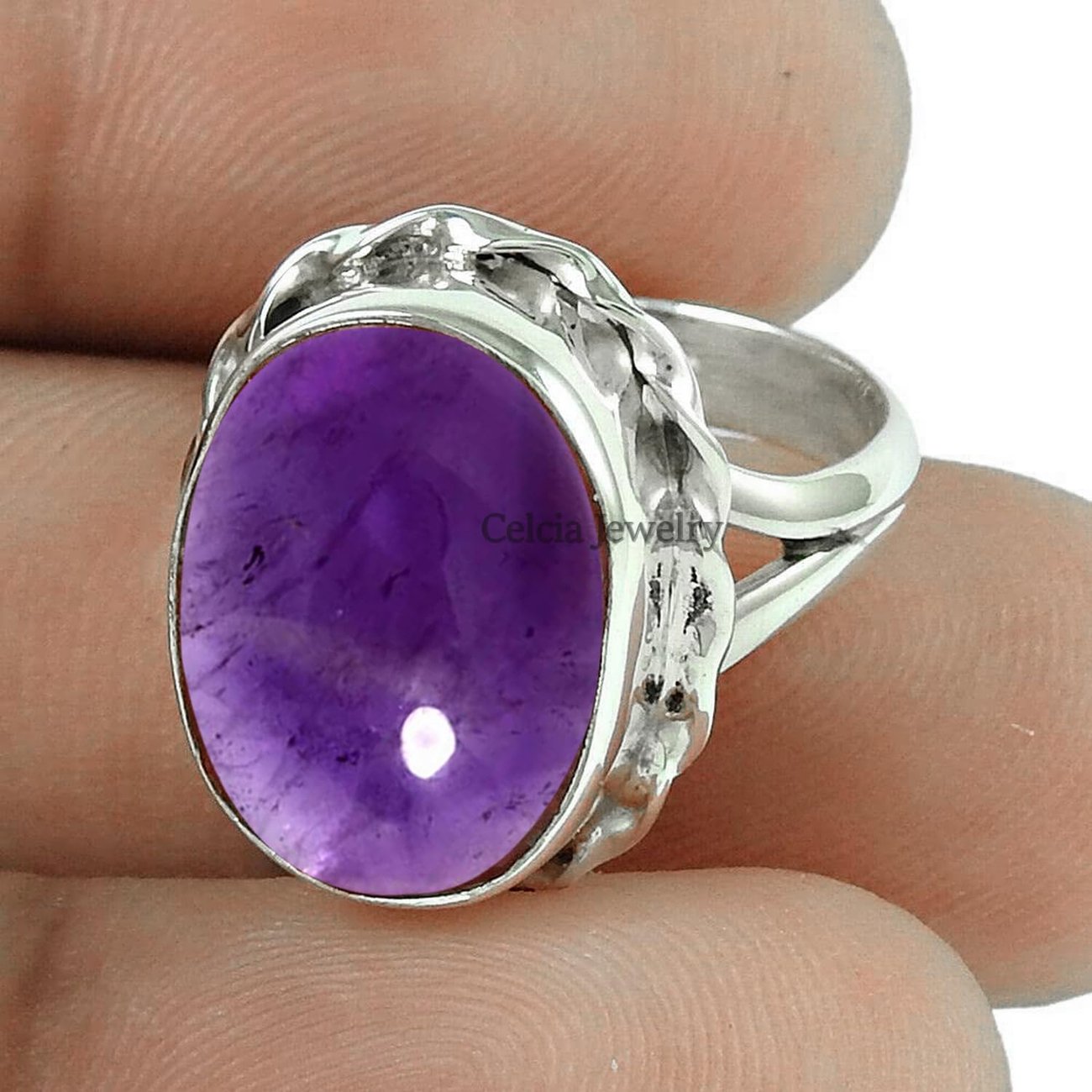 Natural Amethyst Purple Gemstone Ring