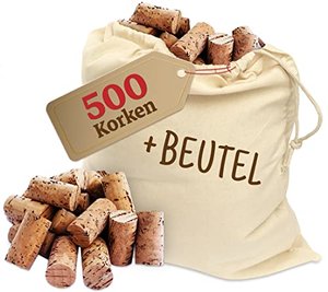 500 NEUE Weinkorken in Baumwollbeutel - Bastelkorken