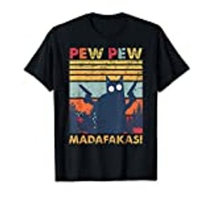 Pew Pew Madafakas Vintage verrückte Katze lustige Grafik T-Shirt