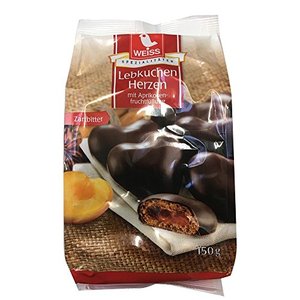 Weiss gefüllte Lebkuchen-Herzen, Zartbitter-Schokolade 6 x 150 g