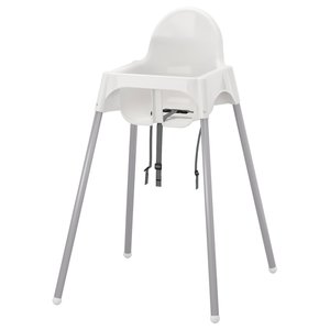 ANTILOP Kinderstuhl mit Sitzgurt - weiß/silberfarben