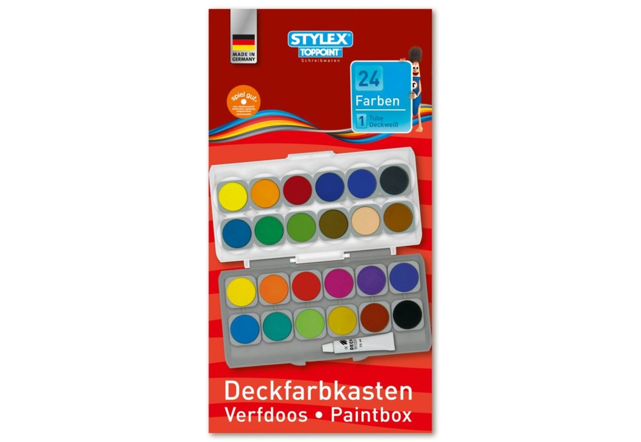 Stylex 24er Schuldeckfarbkasten mit 1 Tube Deckweiß und 6 Mischfeldern