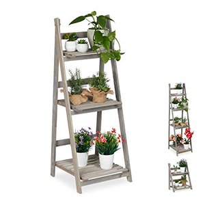 Relaxdays Blumentreppe, 3-stufig, Blumenleiter Holz, klappbar, Leiterregal für Pflanzen