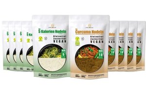 10er Packung | 5-Kalorien & Curcuma Nudeln | Algen Nudeln | Glutenfrei & Vegan | Low Carb | Schultz 