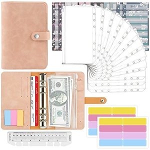 Mlife Ringbuch,Budget Planner - 26pcs Leder Notizbuch Ordner mit Klar Plastik Binderumschlägen,Budge