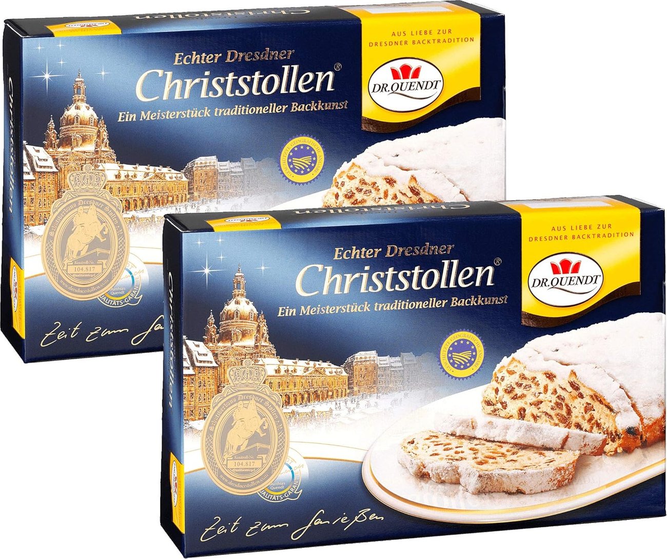 Dr. Quendt Christstollen Dresdner Stollen mit Rosinen 2 x 1 kg.