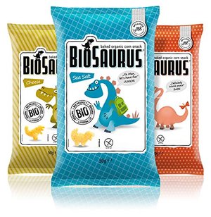Biosaurus Baked Organic Corn Snack für Kinder - 12x50g (Mix Box) - Gebackener knusprige Bio-Snack au