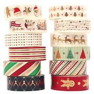 VIDILLO Set 12 Rolls Weihnachten Gold Washi Tape