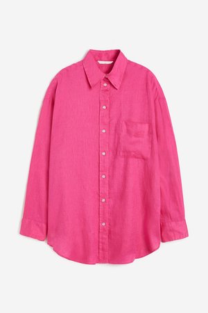 Oversized Leinenbluse - Rosa - Damen