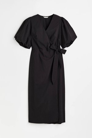 H & M+ Wickelkleid mit Puffärmeln - Schwarz - Damen