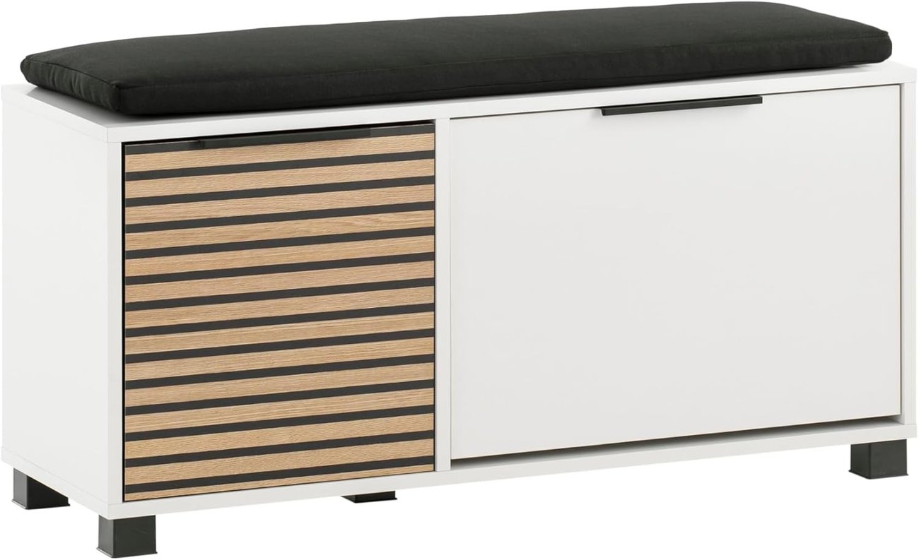 Schildmeyer Loft Schuhbank 157169, Mattweiß/Akustikpaneel Optik, 98,4 x 33,1 x 47,2 cm