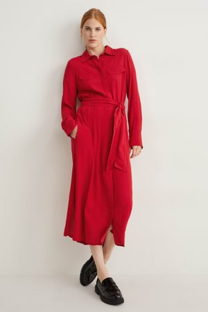 Rotes Viskose-Blusenkleid