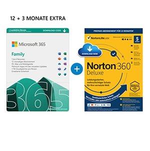 Microsoft 365 Family 12+3 Monate | 6 Nutzer | Mehrere PCs/Macs, Tablets & mobile Geräte