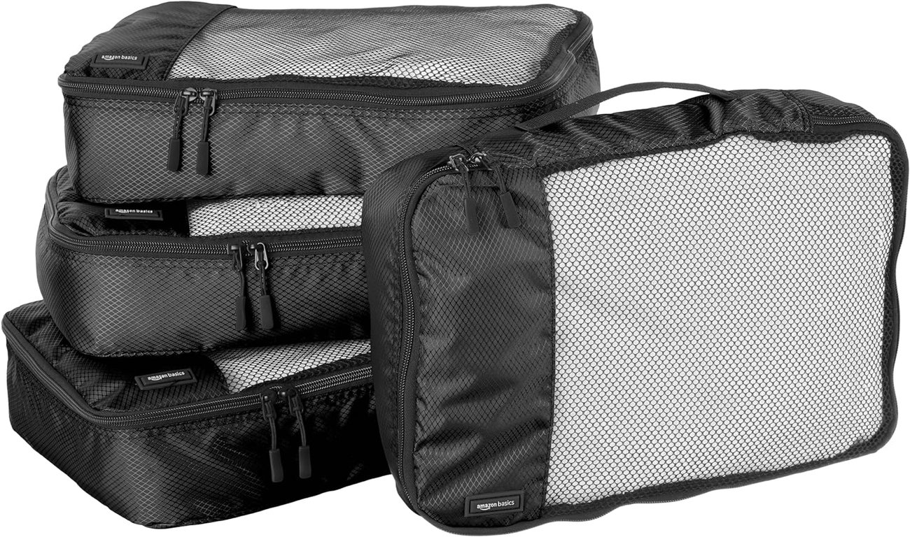 Amazon Basics Packwürfel Set für Koffer, Reise Organizer, Reißverschluss, 4 Teilig, Mittelgroß