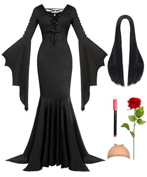 Gothic-Kleid lang Kleid (inkl. Perücke)