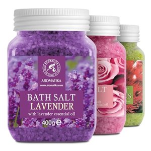 Bademeersalz Set 3x400g mit Lavendelöl, Rosenholzöl, Eukalyptusöl - Meersalz - Salz Geschenkset