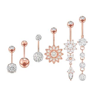 6&#x20;St&#x00FC;ck&#x20;Bauchnabelpiercing&#x20;im&#x20;Set&#x20;&#x28;Rose&#x20;Gold&#x2F;Silber&#x29;