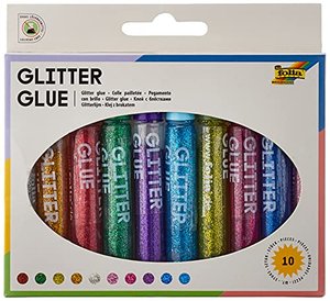 folia 574 - Glitter Glue, Klebestifte mit Glitzer, 10 Stifte sortiert in 10 Farben, je 9,5 ml - zum 