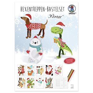 Ursus 21360099F - Hexentreppen Bastelset Winter, Set für 9 weihnachtliche Tiere aus Fotokarton, 25 x