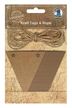 Ursus 40650005 - Kraft Tags & Rope, Wimpelkette aus Kraftpapier, 20 Wimpel, ca. 6,5 x 7,5 cm, mit 4,