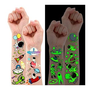 Leesgel Weltraum Tattoo Kinder, 120 Stück Leucht Kindertattoos Aufkleber Kinder Tattoo Sticker Kinde