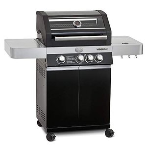 RÖSLE Gasgrill BBQ-Station VIDERO G3 Schwarz, Grill mit 3 Haupt- und 1 Seitenbrenner, Deckel mit Gla