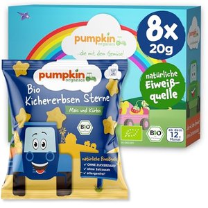 Pumpkin Organics Kindersnack Bio Kichererbsen Sterne Mais und Kürbis (8er Pack)