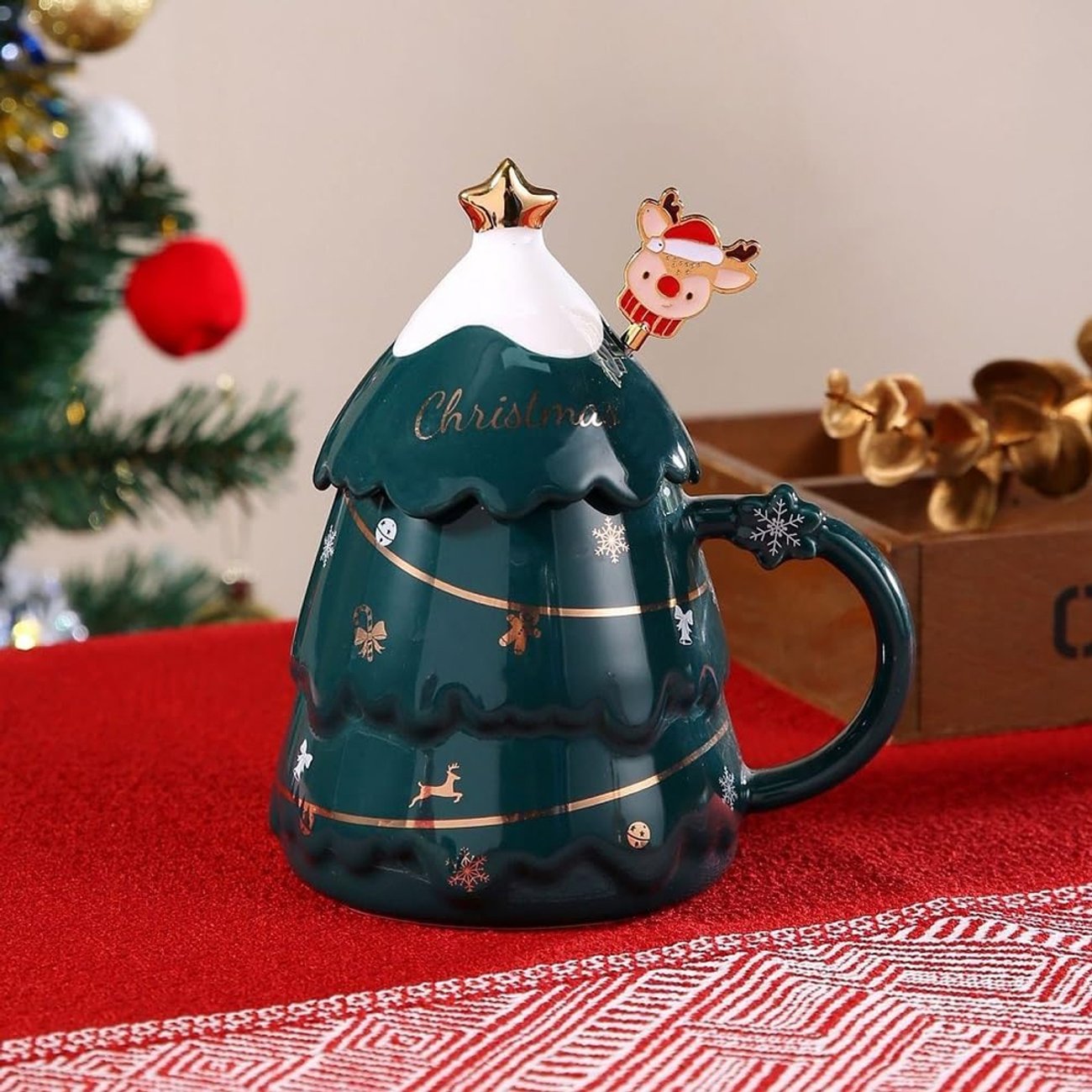 VollfitYYu Weihnachtstasse mit Deckel und Löffel