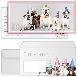 12 Hunde-Einladungskarten mit Umschlägen