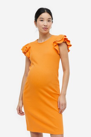 MAMA Kleid mit Volantärmeln - Orange - Damen
