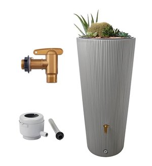 2in1 Decor Regentonne, 220 Liter, inkl. Kunststoff-Auslaufhahn und Fallrohranschluss