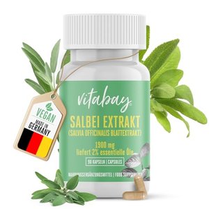 Salbei Extrakt 1900 mg (Blattextrakt, Salvia officinalis, 2% essentielle Öle) - 90 Vegi Kapseln