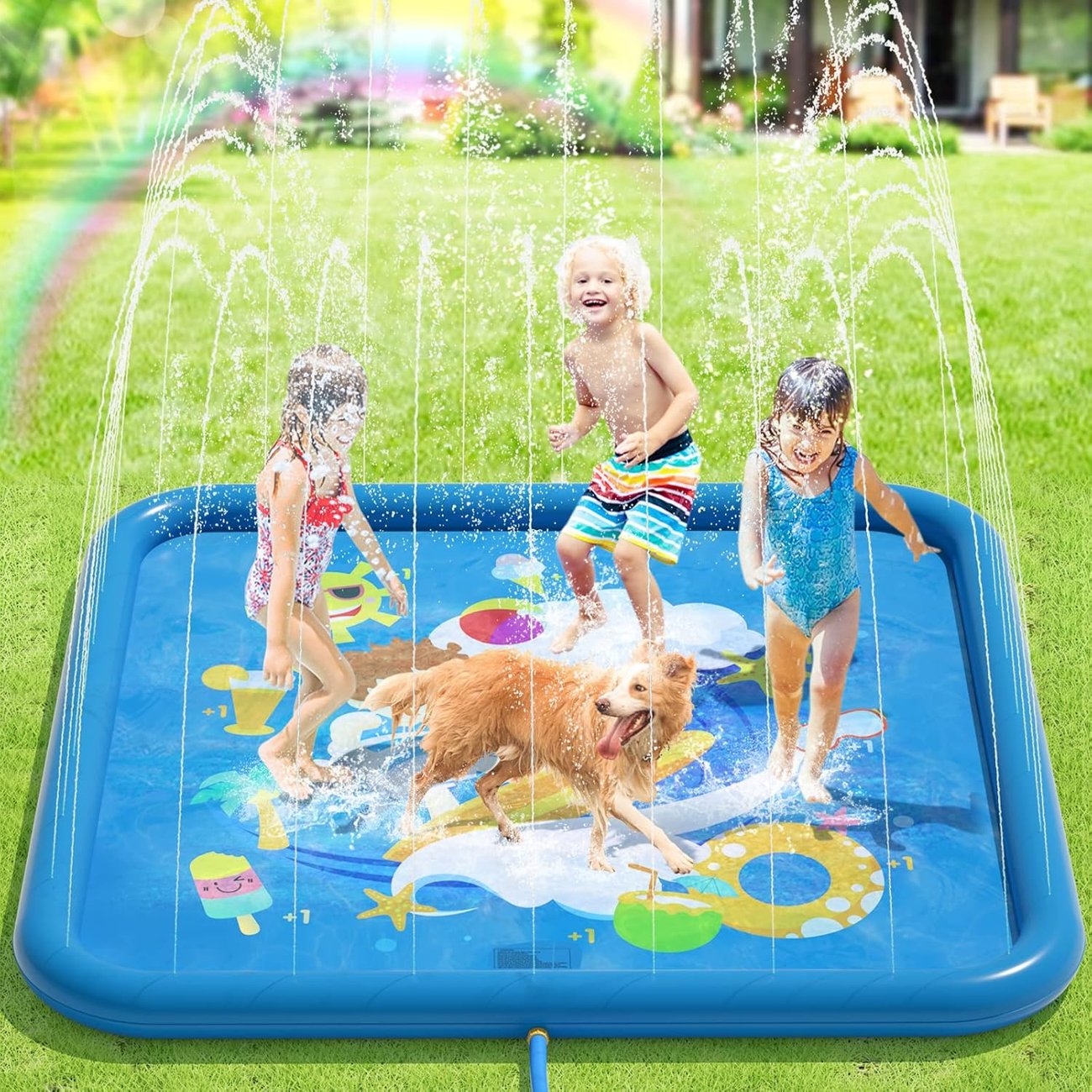 Peradix Splash Pad,170CM Sprinkler Wasser-Spielmatte Anti-Rutsch Splash Play Matte Sommer Outdoor Ga
