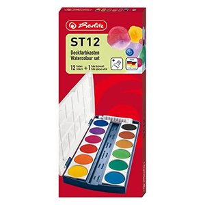Herlitz Schulmalfarben bzw. Deckfarbkasten, 12 Farben inklusive Deckweiß