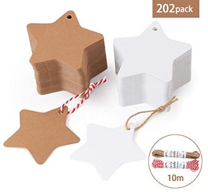 200stk. Kraftpapier Anhänger Etiketten Stern Geschenkanhänger und Jute Schnur 