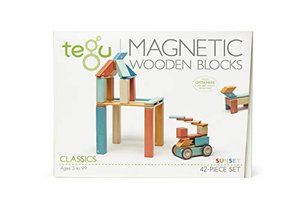 Tegu Magnetisches Holzblock-Set Sunset mit 42 Teilen plus 4 Räder