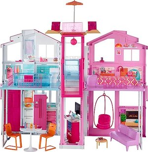 Barbie DLY32 - Stadthaus mit 3 Etagen, Puppenhaus für Kinder ab 3 Jahren