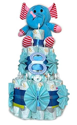 Windeltorte - Kleine Windeltorte mit Elefant"Beißmännchen" (blau)