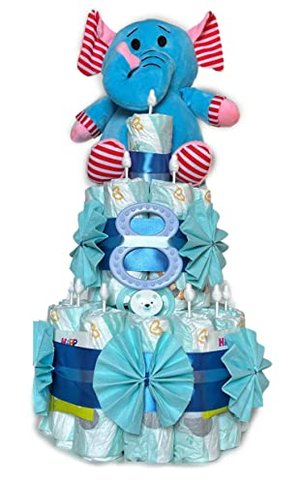 Windeltorte - Kleine Windeltorte mit Elefant"Beißmännchen" (blau)