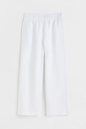 Weite Hose aus Leinenmix - Weiß - Damen
