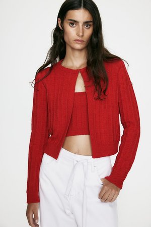 Cardigan in Rippstrick - Rot - Damen