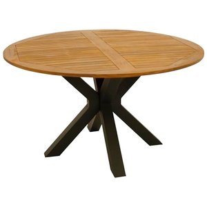DEGAMO XL Gartentisch Madeira 130cm rund, Metall anthrazit + Akazienholz geölt